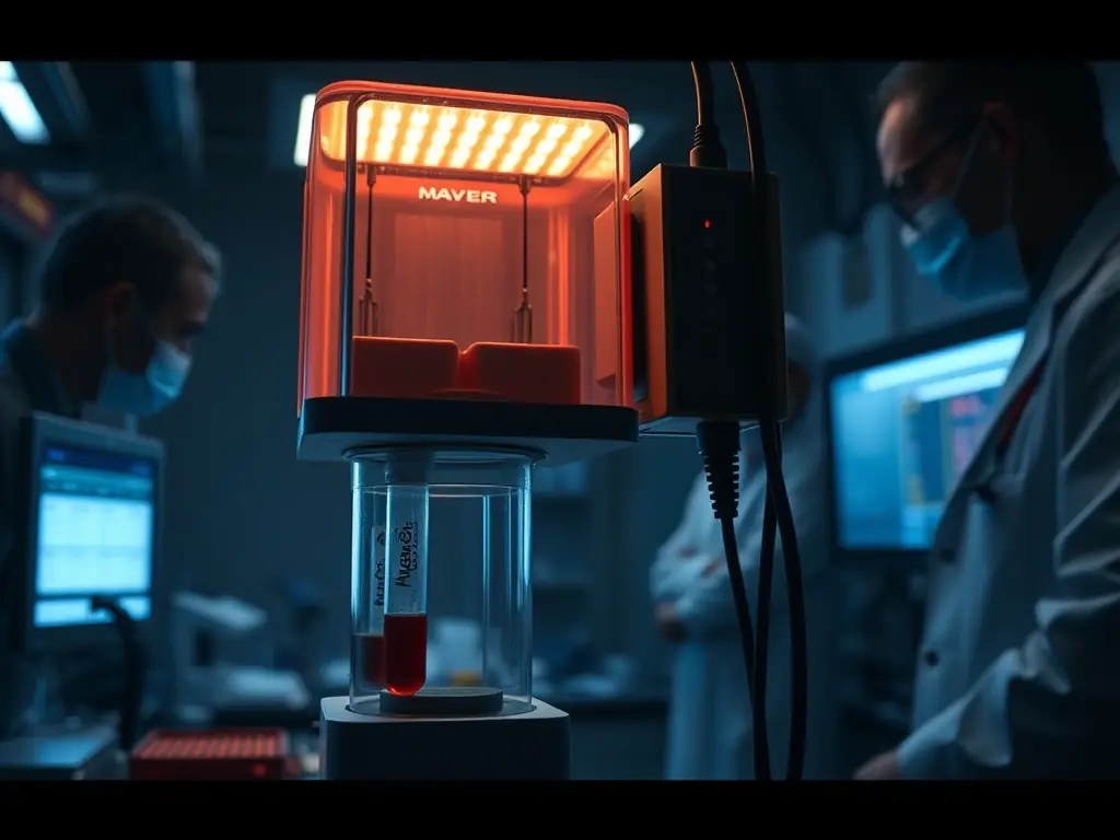 A visual representation of PAM (Pollutant Adsorption Module) removing toxins, specifically PFAS, from the bloodstream during an emergency scenario.