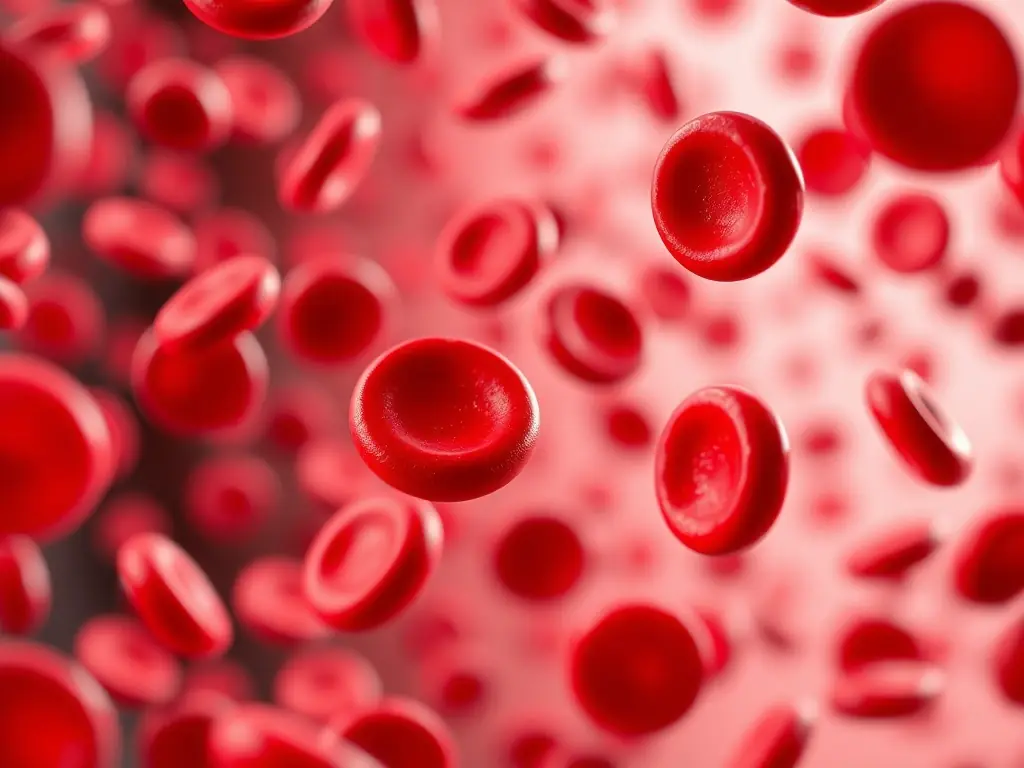 A digitally enhanced image of red blood cells flowing smoothly through a blood vessel, highlighting the effectiveness of HemoGuard-Safe in oxygen delivery and tissue support during critical situations.