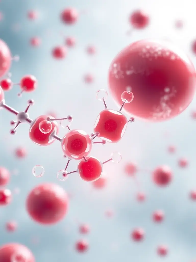 A microscopic view of VivoBlood demonstrating its enhanced oxygen-carrying capacity, with oxygen molecules clearly visible.