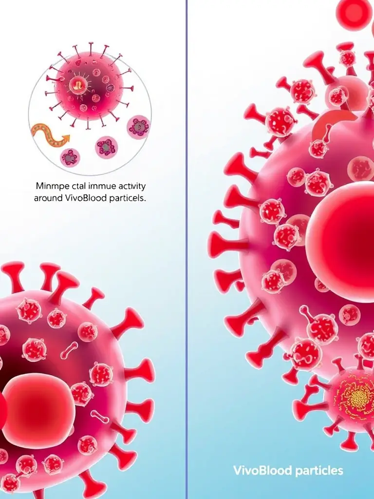 An illustration comparing the immune response to VivoBlood versus traditional blood, highlighting VivoBlood's reduced immunogenicity.